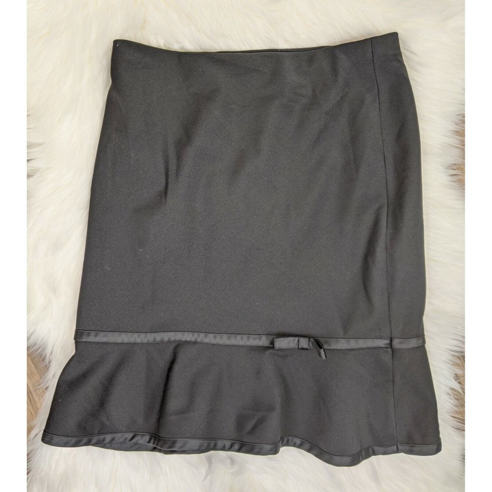 Express Peplum Elastic Waist Skirt Black Ruffle Satin Bow Pull On Stretch Small